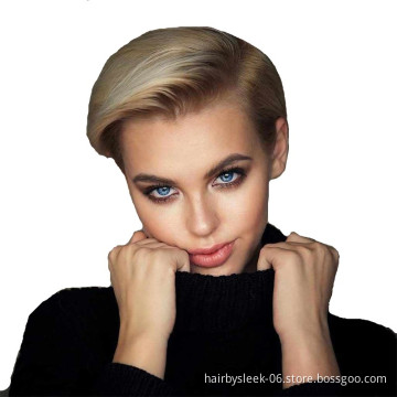 Rebecca Women Ombre Short Pixie Cut Human Hair Front Lace Wigs Dark brown Short Straight Wigs human Hd Lace Wig For Black Woman